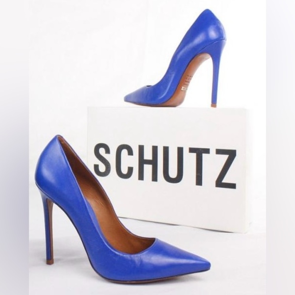 NEW SCHUTZ Electric Cobalt Blue Leather Heels Pumps